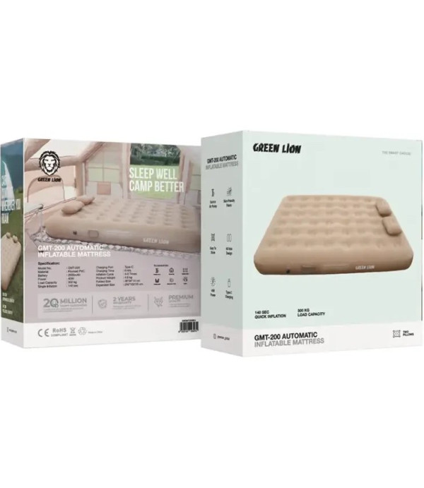 تشک بادی اتوماتیک مسافرتی مخصوص کمپ گرین لاین مدل Green Lion GMT-200 Automatic Inflatable Mattress GNGMT200BG