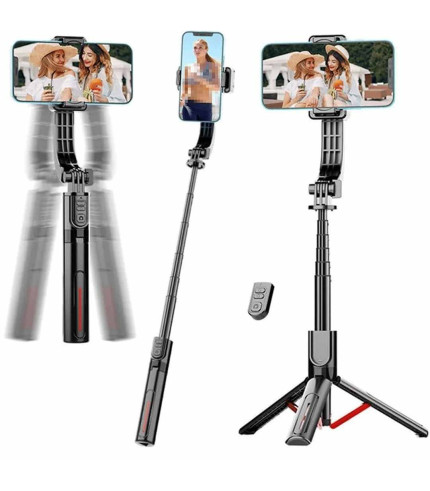پایه موبایل و مونوپاد سلفی، استابلایزر تک‌محور با قابلیت چرخش 360 درجه و نور کمکی مدل C08 Handheld Cell Phone Stabilizer Gimbal 1 Axis Phone Stable Tripod with Wireless Remote 360 Rotation Selfie Stick