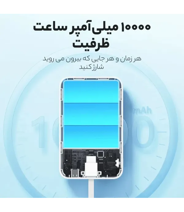 پاوربانک یوسمز 10 هزار میلی آمپر ساعتی بی سیم (وایرلس مگنتی) 15 وات و تایپ سی 20 وات مدل USAMS CD219 Power bank