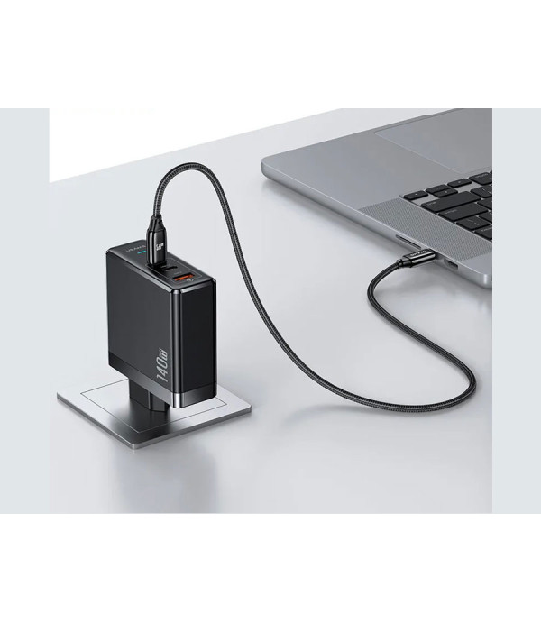 شارژر دیواری تایپ سی و یو اس بی سوپر فست شارژ 140 وات همراه کابل تایپ سی یوسمز USAMS US-CC168 Fast Charger With Type-C Cable USAMS US-CC168 EU 140W Fast Charger With Type-C Cable For iPhone Apple