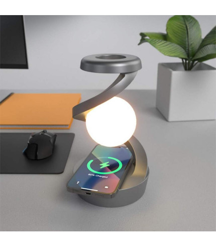 چراغ خواب شارژی طرح کره چرخشی و شارژ وایرلس 15 واتی فست شارژ Light Ball Lamp