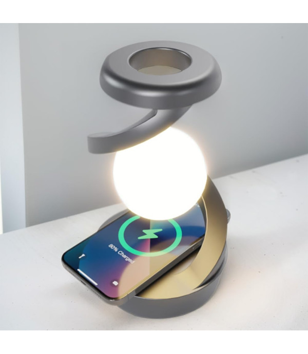 چراغ خواب شارژی طرح کره چرخشی و شارژ وایرلس 15 واتی فست شارژ Light Ball Lamp