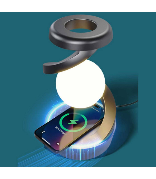 چراغ خواب شارژی طرح کره چرخشی و شارژ وایرلس 15 واتی فست شارژ Light Ball Lamp