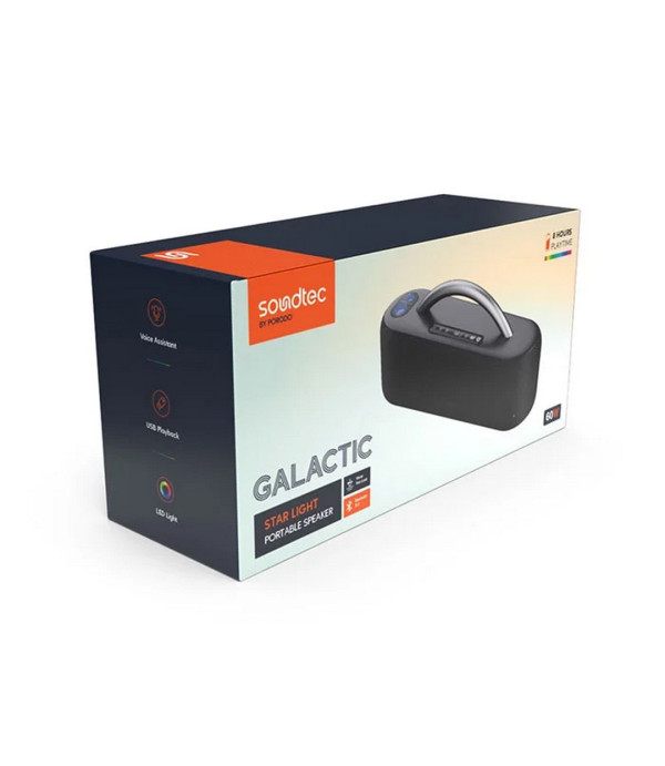 اسپیکر بلوتوثی قابل حمل 60 وات با نورپردازی LED، کارائوکه پرودو مدل Porodo Soundtec Galactic Star Light Portable Speaker PD-GALACTIC