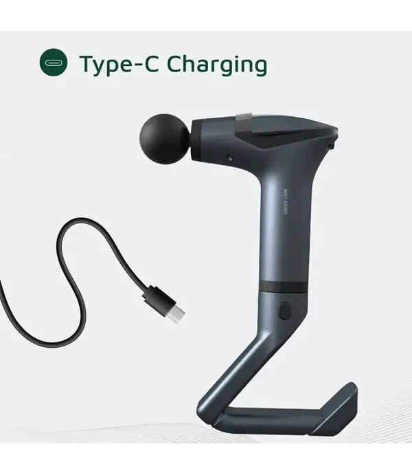 ماساژور تفنگی با 4 سری دارای دسته بلند تر برای ماساژ پشت کمر دارای دسته کمربندی برای ماساژ شکم 12 سطح سرعت قابل تنظیم سرعت 3300 دور در دقیقه 3 ساعت دوام باتری گرین لاین مدل Green Lion Multifunctional Massage Gun GMG-05 GNMLTFMGNBK