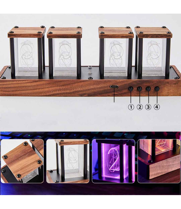 ساعت رو میزی LED دار 16 میلیون رنگ وای فای مدل Hot Quasi Flow IPS Color Screen Desk & Table DIY Display Rgb Glow Timer Alarm Nixie Tube Digital Clock