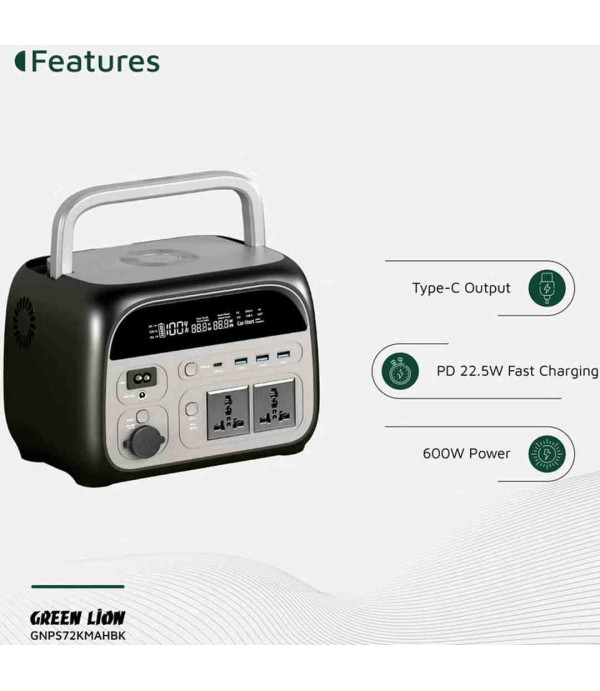 پاوربانک و پاور استیشن 72000 میلی‌آمپرساعت 600 وات گرین‌لاین مدل Green Lion GNPS72KMAHBK Portable 72000mah Power Station 600W GPSX240