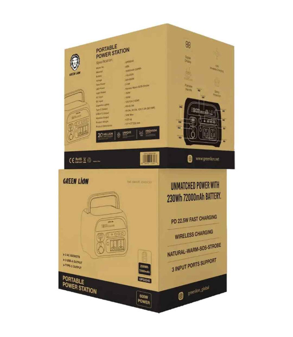 پاوربانک و پاور استیشن 72000 میلی‌آمپرساعت 600 وات گرین‌لاین مدل Green Lion GNPS72KMAHBK Portable 72000mah Power Station 600W GPSX240