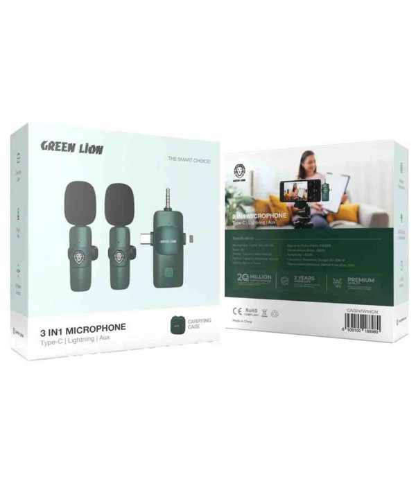 میکروفون یقه ای گرین لاین مدل Green Lion 3 in 1 Microphone GN3IN1WM