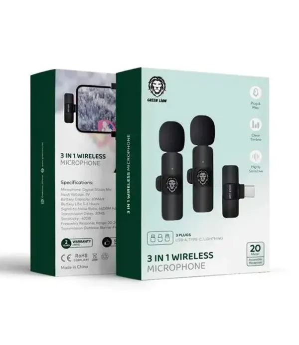 میکروفون یقه ای با قابلیت نویز کنسلینگ گرین لاین مدل Green Lion 3 in 1 Microphone GN3WIRMICP