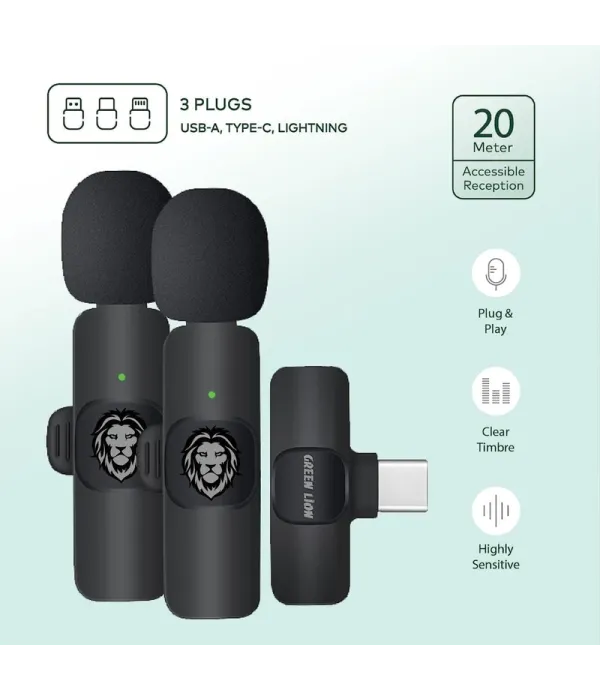 میکروفون یقه ای با قابلیت نویز کنسلینگ گرین لاین مدل Green Lion 3 in 1 Microphone GN3WIRMICP