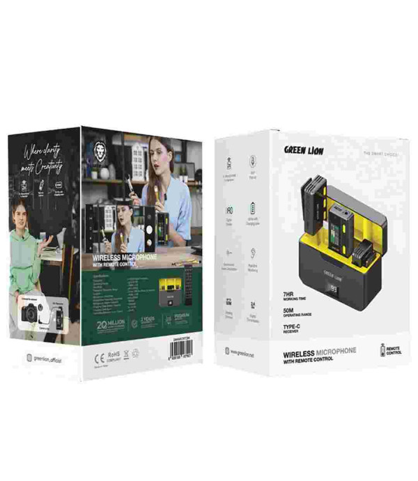 میکروفون یقه ای بی سیم با کنترل از راه دور گرین لاین مدل Green Lion Wireless Microphone With Remote Control GNWMICRTCBK