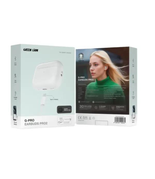 هندزفری بلوتوثی 4 سری سیلیکونی گرین لاین مدل Green Lion G-PRO Earbuds Pro 2 GNAPODP2GPWH