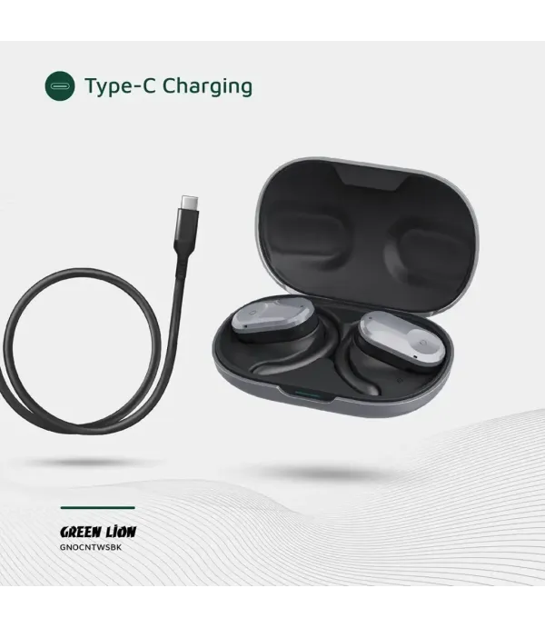 هندزفری Open EAR بلوتوثی 5.3 قابلیت نویز کنسلینگ ENC ضد آب Game Mode گرین لاین مدل Green Lion Ocean Open Ear Headphones GNOCNTWSBK