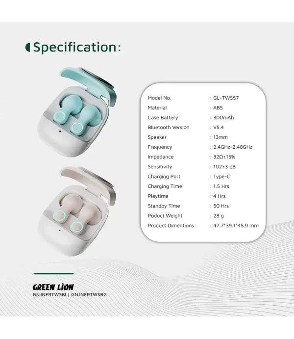 هندزفری بلوتوثی 5.4 قابلیت دستیار صورتی کنترل لمسی گرین لاین مدل Green Lion Jenifer True Wireless Earbuds TWS GNJNFRTWS