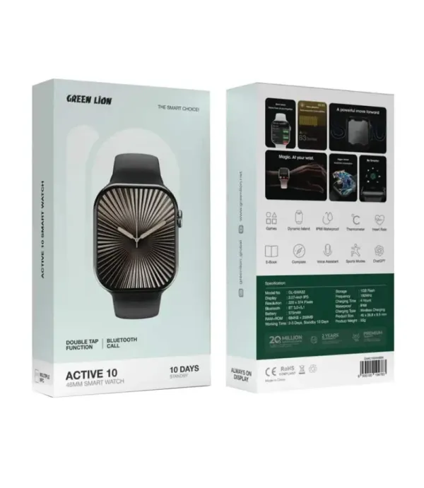 ساعت هوشمند صفحه مستطیل سایز 46 گرین لاین مدل Green Lion Active 10 46mm Smart Watch GNAC10SW46