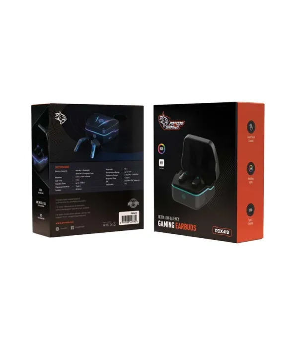 هندزفری بلوتوثی 5.4 گیمینگ پرودو نویزکنسلینگ ENC همراه با دو میکروفون نور RGB مدل Porodo PDX419 Wireless Headphone
