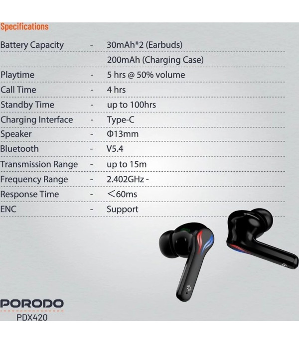 هندزفری بلوتوثی 5.4 گیمینگ پرودو نویزکنسلینگ ENC نور RGB مدل Porodo PDX420 Wireless Headphone