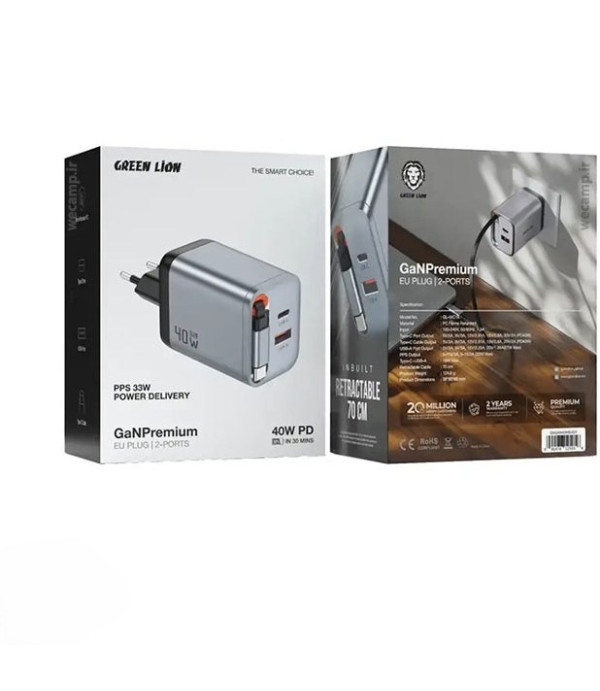 شارژر دیواری 35 وات گرین پرمیوم لاین مدل Green Lion GaN Premium UK Plug Wall Charger 35W