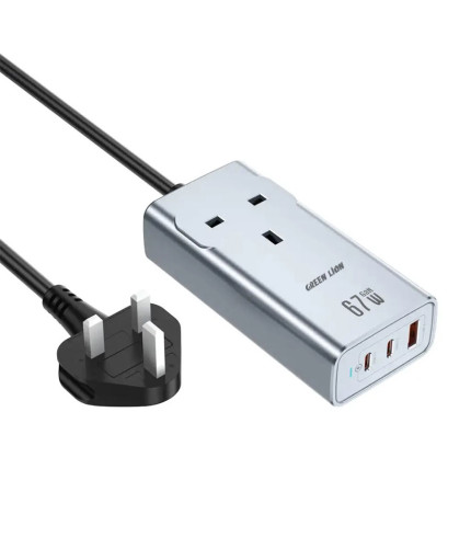 شارژر دیواری 67 وات گرین پرمیوم با خروجی AC 2200 وات گرین لاین مدل Green Lion GaN Premium UK Plug Wall Charger 67W