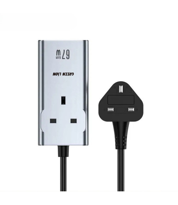 شارژر دیواری 67 وات گرین پرمیوم با خروجی AC 2200 وات گرین لاین مدل Green Lion GaN Premium UK Plug Wall Charger 67W