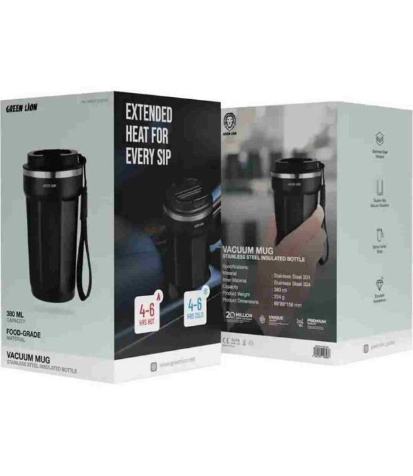 ماگ وکیوم مسافرتی گرین لاین مدل  Green Lion Vacuum Mug 380mL GNVCMC380ML با ظرفیت 380 میلی لیتر
