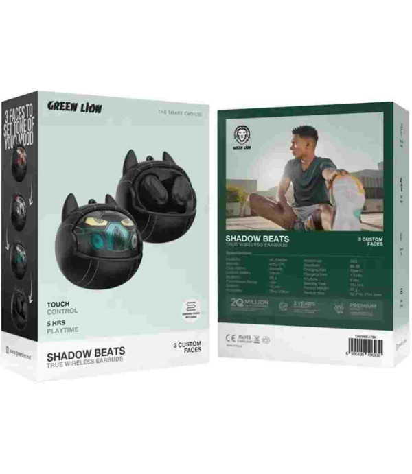 هندزفری بلوتوثی 5.4 قابلیت دستیار صوتی تماس شفاف و 3 طرح کیس گرین لاین مدل Green Lion Shadow Beats True Wireless Earbuds GNSHBEAT