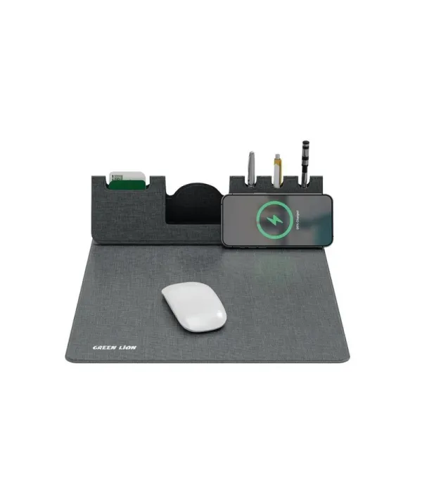 ماوس پد و شارژر 15 واتی بی سیم (وایرلس) با جا خودکار، کارت و موبایل گرین لاین مدل  Green Lion Mouse Pad Wireless Charger GNMSPADWIRGY
