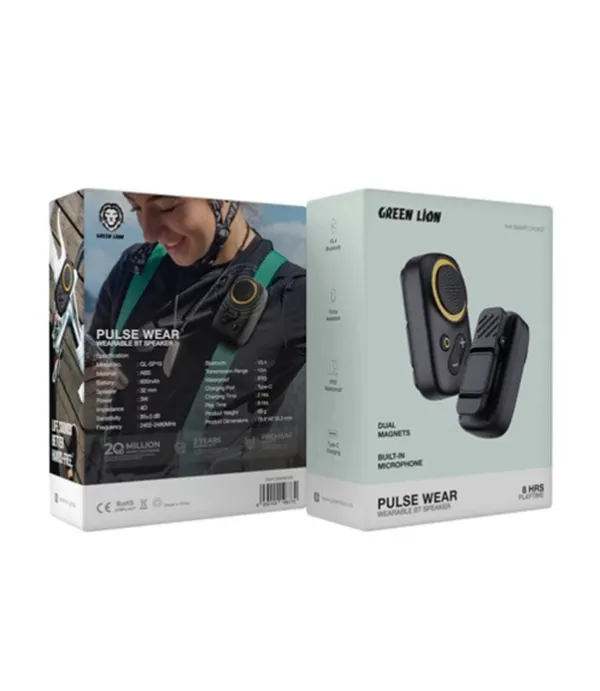 اسپیکر بلوتوثی 5.4 قابل حمل با گیره لباس (پوشیدنی) گرین لاین مدل Green Lion Pulse Wear Wearable BT Speaker GNPLSWRBTBK