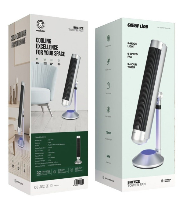 پنکه ایستاده بدون صدا گرین لاین مدل Green Lion Breeze Tower
