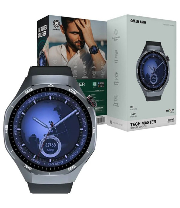 ساعت هوشمند صفحه دایره ضد آب Navigation support گرین لاین مدل Green Lion Tech Master Smart Watch GNTEMSTSW