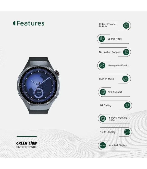 ساعت هوشمند صفحه دایره ضد آب Navigation support گرین لاین مدل Green Lion Tech Master Smart Watch GNTEMSTSW