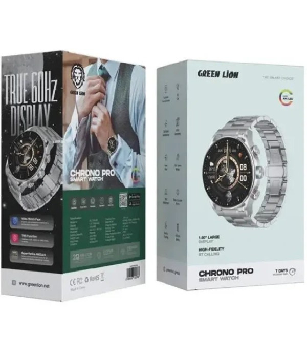 ساعت هوشمند صفحه دایره ضد آب و گرد و خاک بند استیل ضد زنگ گرین لاین مدل Green Lion Chrono Pro Smart Watch GNCRNPSWSL