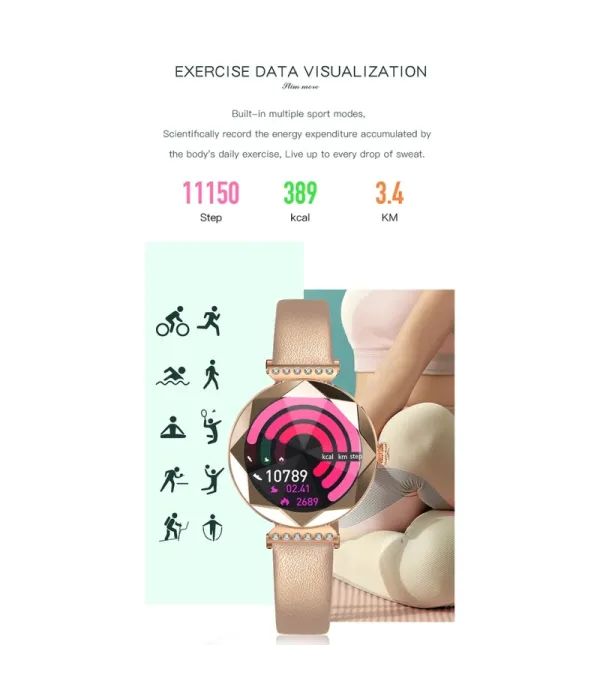 ساعت هوشمند صفحه دایره ضد آب و گرد و خاک گرین لاین مدل Green Lion Swarovski Smart Watch GNSWAROSWR
