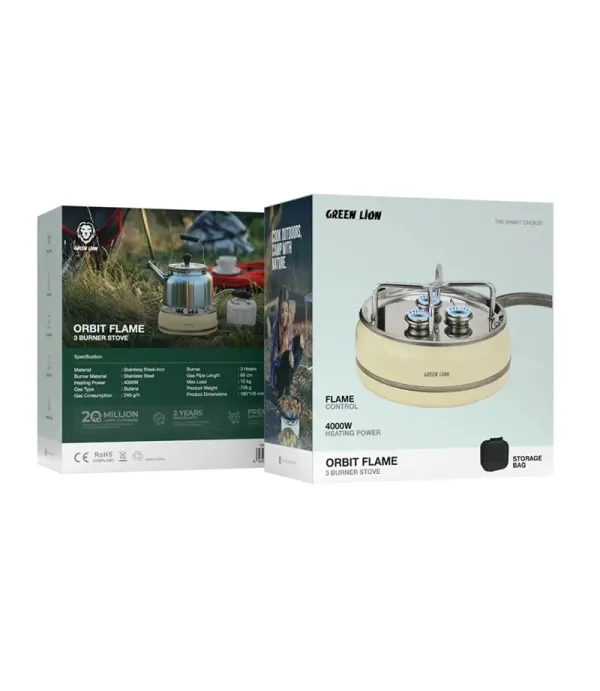 اجاق سفری گرین لاین مدل Green Lion Orbit Flame 3 Burner Stove GNORBFLM3BG
