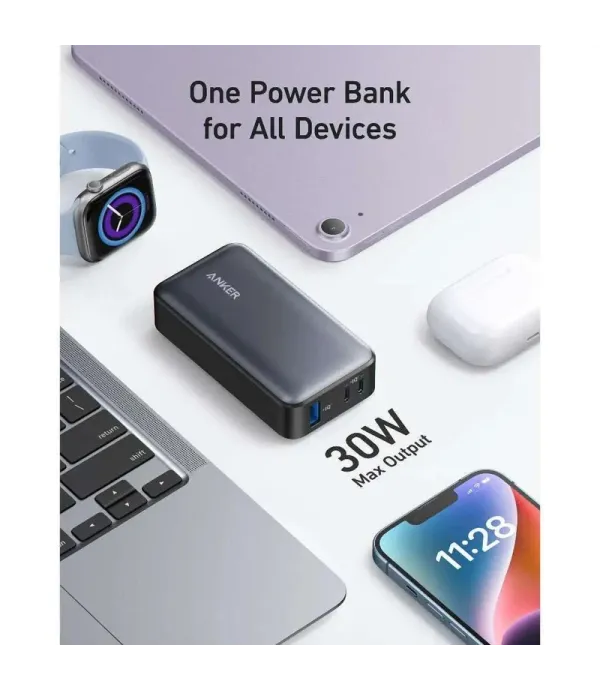 پاوربانک 10 هزار میلی آمپر ساعت فست شارژ 30 واتی انکرمدل ANKER 10000mAh Power Bank A1256H11