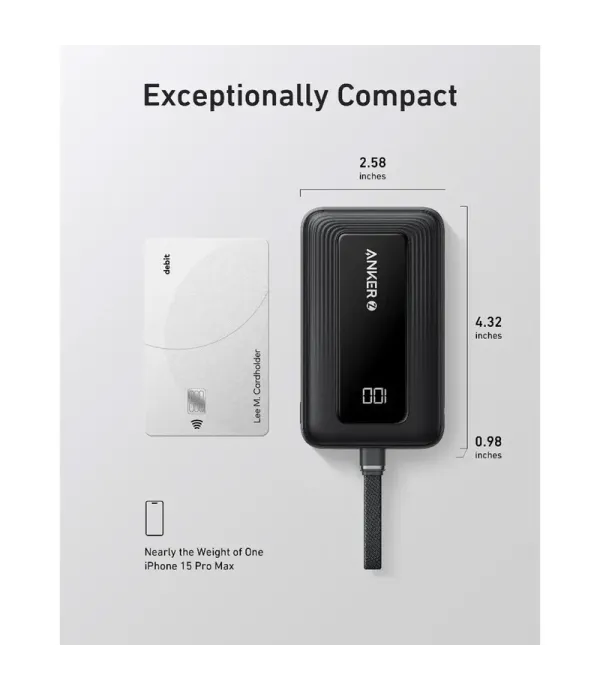 پاور بانک فست شارژ 30 وات 10000 میلی آمپر انکر مدل Anker Zolo Power Bank 10000mAh 30W Built-in Cables A1688