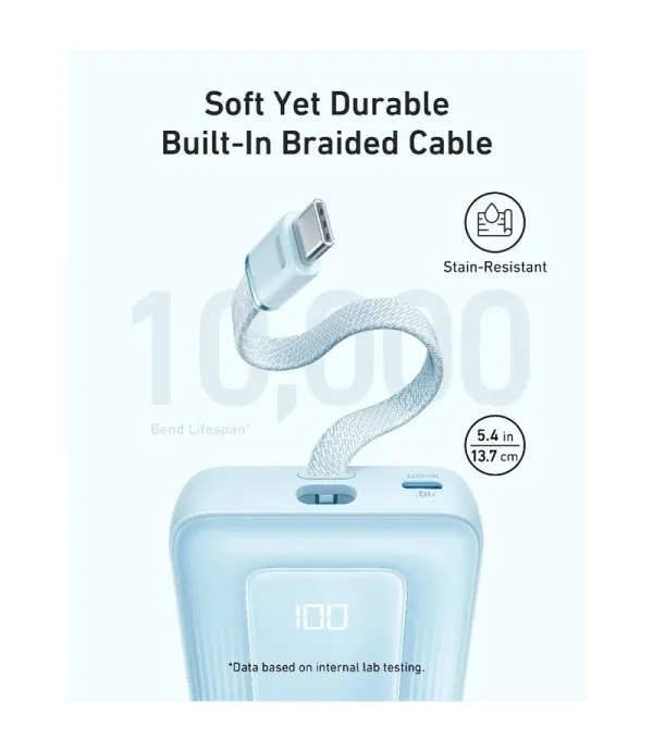 پاور بانک فست شارژ 30 وات 10000 میلی آمپر انکر مدل Anker Zolo Power Bank 10000mAh 30W Built-in Cables A1688