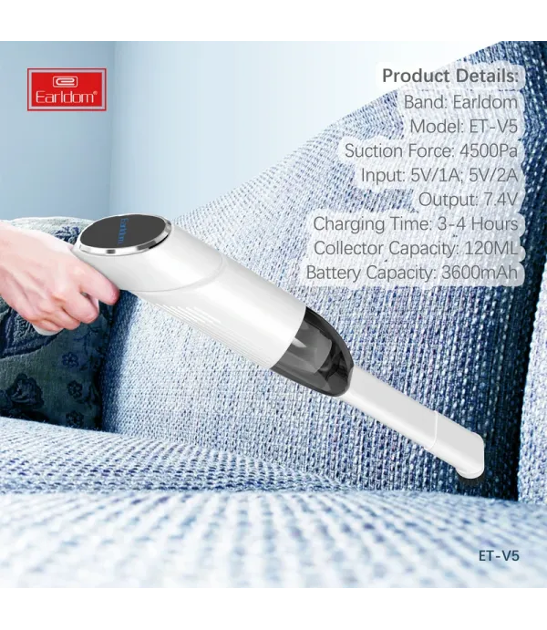 جارو شارژی خودرو ارلدام مدل Earldom ET-V5 Mini wireless car vacuum cleaner Portable