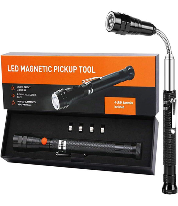 چراغ قوه خرطومی آهن ربایی شارژی LED Telescoping Magnetic Flashlight Pickup Tool Car Repair Outdoor Camping Home Use Cool Gadget