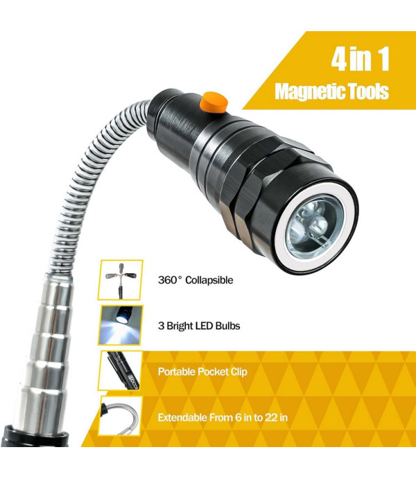 چراغ قوه خرطومی آهن ربایی شارژی LED Telescoping Magnetic Flashlight Pickup Tool Car Repair Outdoor Camping Home Use Cool Gadget