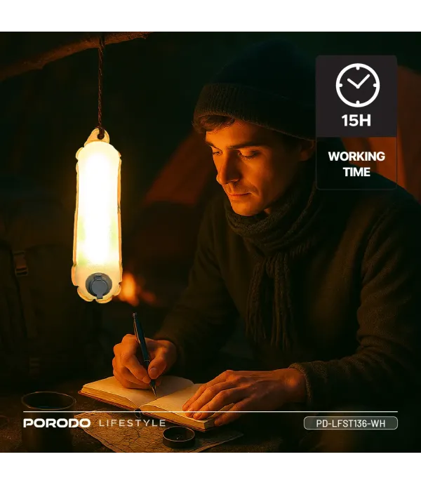 چراغ بادی کاملا ضد آب اتصال آهنربایی پرودو مدل Porodo Lifestyle Inflatable Outdoor Magnetic Tube Light White PD-LFST136-WH
