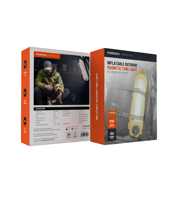 چراغ بادی کاملا ضد آب اتصال آهنربایی پرودو مدل Porodo Lifestyle Inflatable Outdoor Magnetic Tube Light White PD-LFST136-WH
