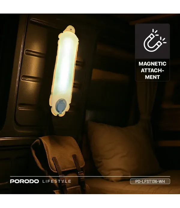 چراغ بادی کاملا ضد آب اتصال آهنربایی پرودو مدل Porodo Lifestyle Inflatable Outdoor Magnetic Tube Light White PD-LFST136-WH