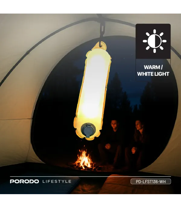 چراغ بادی کاملا ضد آب اتصال آهنربایی پرودو مدل Porodo Lifestyle Inflatable Outdoor Magnetic Tube Light White PD-LFST136-WH