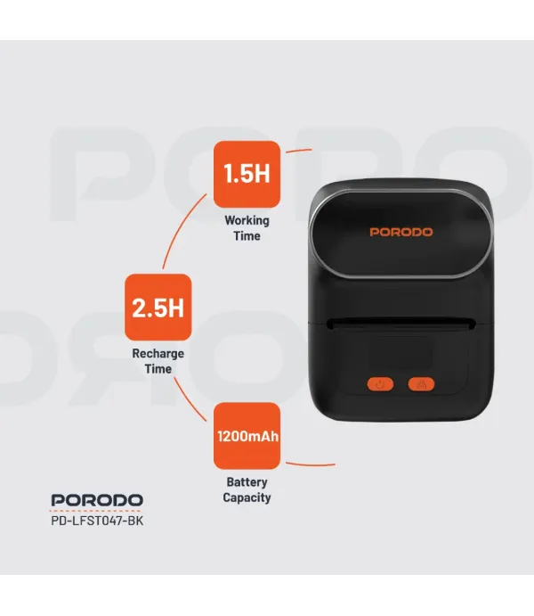 پرینتر لیبل زن حرارتی و قابل حمل پرودو مدل Porodo Lifestyle Super HD Thermal Printer - Black PD-LFST047-BK