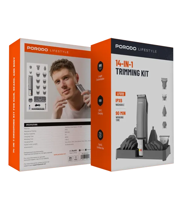 ماشین اصلاح سر و صورت و بدن با 14 سری مختلف پرودو مدل PORODO LifeStyle 14 in 1 Trimming Kit LFST112 ماشین اصلاح سر و صورت و بدن با 14 سری مختلف پرودو مدل PORODO LifeStyle 14 in 1 Trimming Kit LFST112
