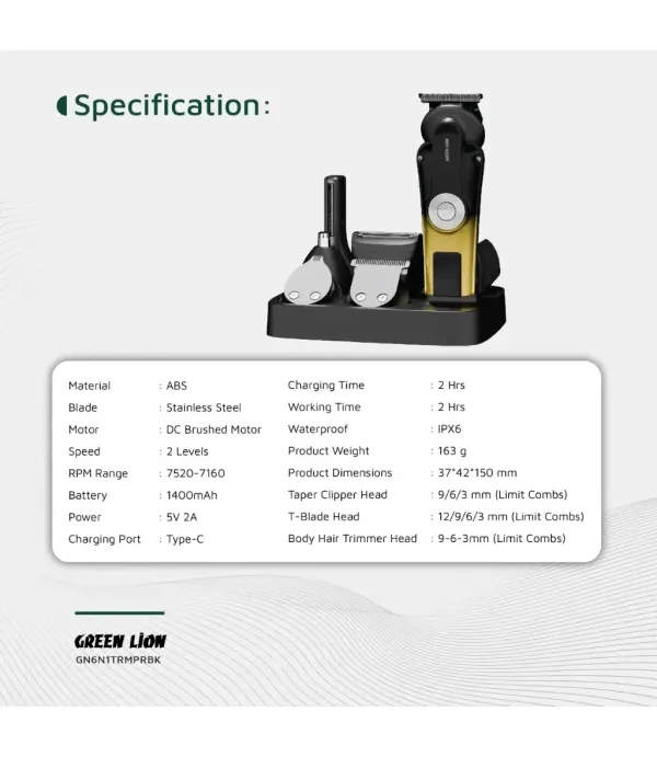 ماشین اصلاح سر و صورت گرین لاین مدل Green Lion 6 in 1 Trim Pro Grooming Kit GN6N1TRMPRBK ماشین اصلاح سر و صورت گرین لاین مدل Green Lion 6 in 1 Trim Pro Grooming Kit GN6N1TRMPRBK