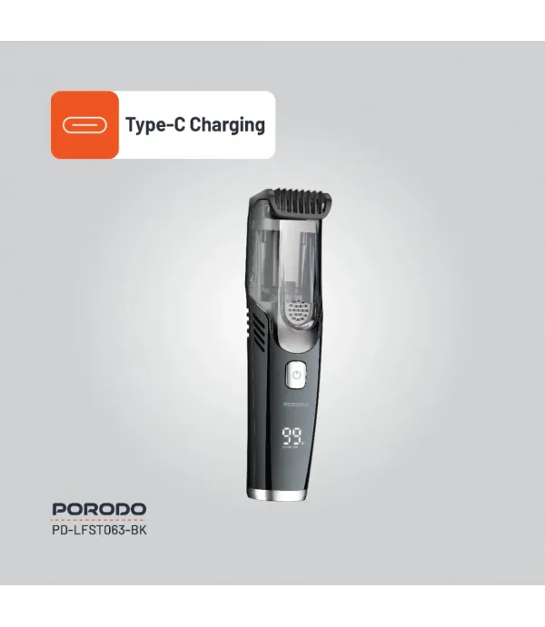 ماشین اصلاح سر و صورت با قابلیت مکش مو قابل شست و شو پرودو مدل Porodo Lifestyle Air Suction Beard & Body Trimmer PD-LFST063-BK