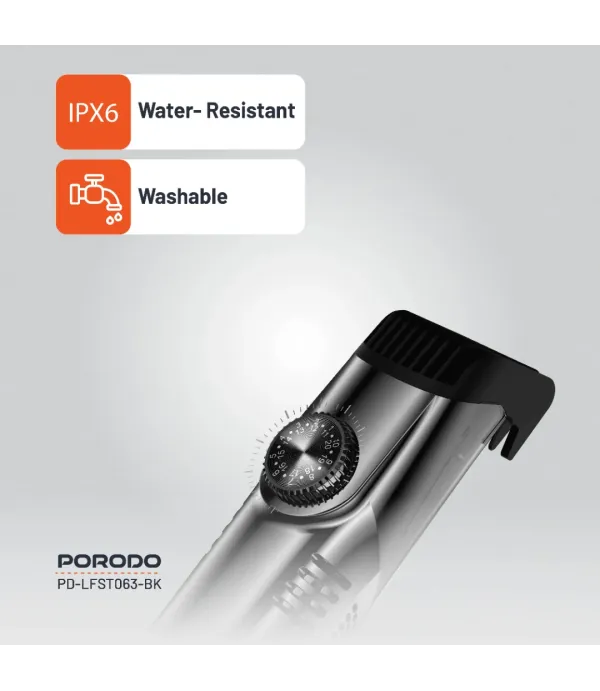ماشین اصلاح سر و صورت با قابلیت مکش مو قابل شست و شو پرودو مدل Porodo Lifestyle Air Suction Beard & Body Trimmer PD-LFST063-BK